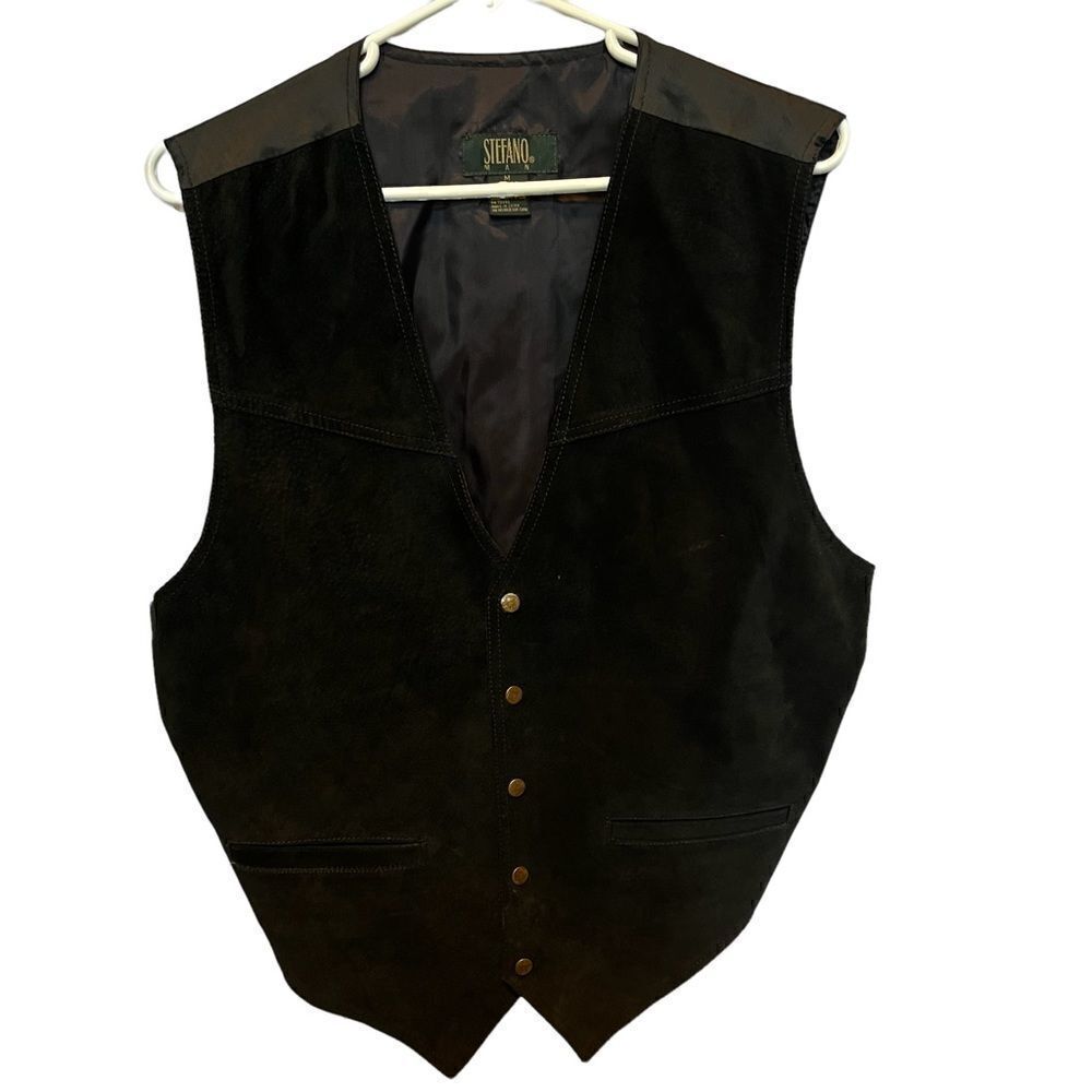 Stefano Man Black Vest Medium Leather front with front pockets
